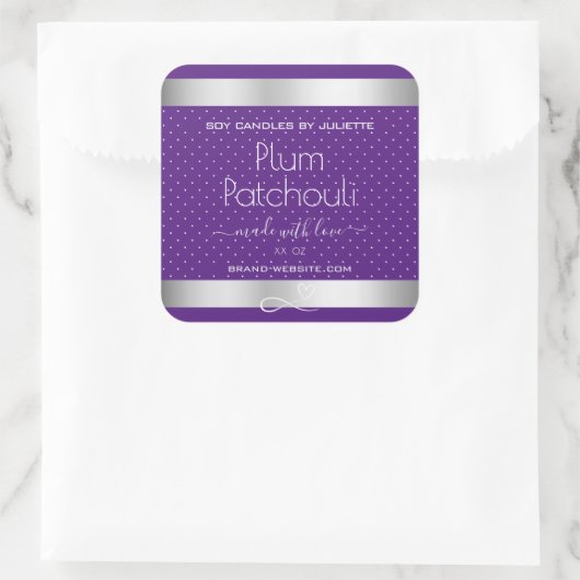 シルバーエフェクトパープルプラムしょうゆろうそく包装 スクエアシール (バッグ)