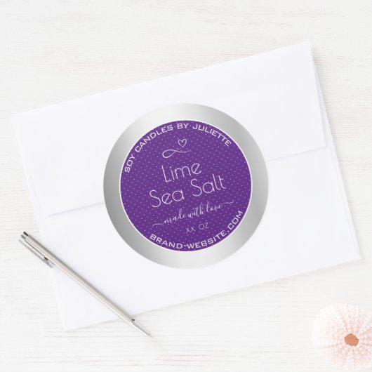 シルバーエフェクトパープルプラムしょうゆろうそく包装 ラウンドシール (封筒)