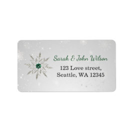 シルバーエメラルグリーンスノーフレーク冬の結婚式 ラベル