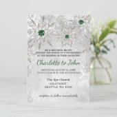 シルバーエメラルグリーンスノーフレーク冬の結婚式 招待状 (スタンド正面)