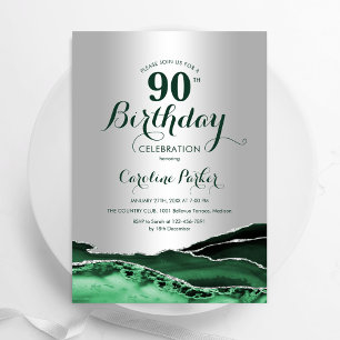 シルバーエメラルドグリーンアゲートマーブル90誕生日 招待状