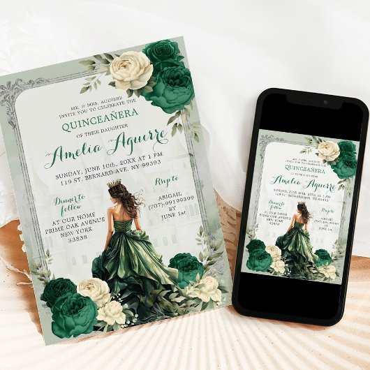 シルバーエメラルドグリーンキャッスルプリンセスキンセアニラ 招待状