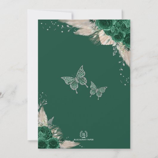 シルバーエメラルドグリーンボホバラキンセアニラパーティー 招待状 (裏面)