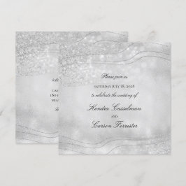 シルバーエレガンス スパークリング モダン スクエア ウェディング 招待状