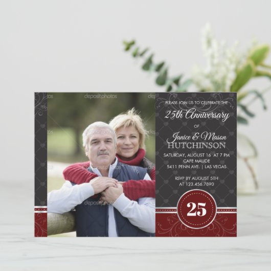 シルバーエレガンス 25周年結婚記念日招待状 招待状 (スタンド正面)