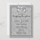 シルバーエレガントおよびスタイリッシュグリッターウェディングレセプション 招待状 (正面)