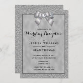 シルバーエレガントおよびスタイリッシュグリッターウェディングレセプション 招待状 (正面/裏面)