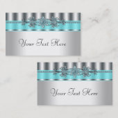 シルバーエレガントおよびティール(緑がかった色)ブルーの名刺 名刺 (正面/裏面)