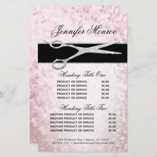 シルバーエレガントおよびピンクのGlamサービスと価格 (正面/裏面)