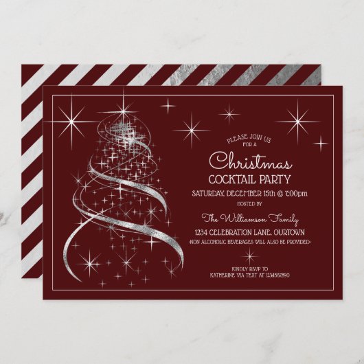 シルバーエレガントきらめくクリスマスカクテルパーティー 招待状 (正面/裏面)