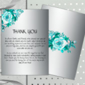 シルバーエレガントとアクアのバラ結婚ズ・サンキュー サンキューカード