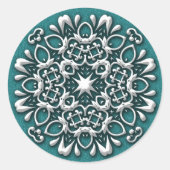 シルバーエレガントとティール（緑がかった色）のクリスマスステッカー ラウンドシール (正面)