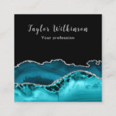 シルバーエレガントとティール(緑がかった色)ブルーアゲート スクエア名刺 (正面)