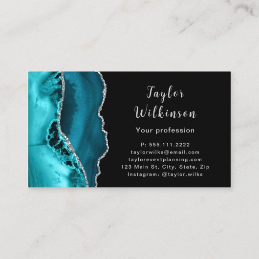 シルバーエレガントとティール（緑がかった色）ブルーアゲート 名刺 (裏面)