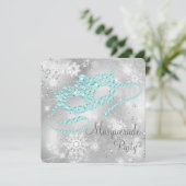 シルバーエレガントとティール（緑がかった色）ブルーマスカレードパーティー 招待状 (スタンド正面)