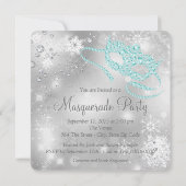 シルバーエレガントとティール（緑がかった色）ブルーマスカレードパーティー 招待状 (裏面)