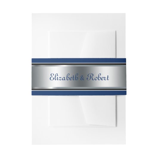 シルバーエレガントとネイビー・ブルーのカスタム 招待状ベリーバンド (正面例)