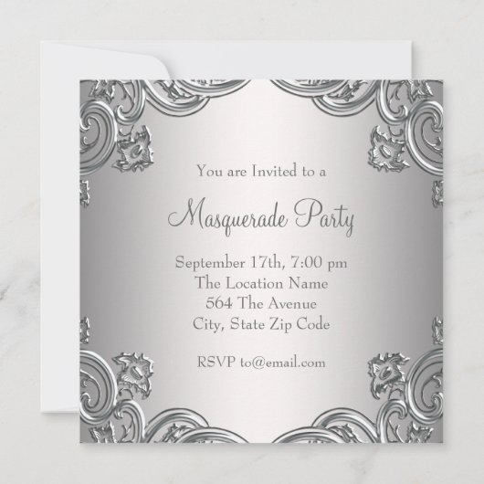 シルバーエレガントとピンクの仮装パーティー 招待状 (裏面)