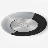 シルバーエレガントとブラックの幾何学的デザイン ペーパープレート (アングル)