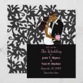 シルバーエレガントとブラック・アフリカ・アメリ結婚カの 招待状 (正面/裏面)