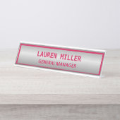 シルバーエレガントとブルゴーニュ デスクネームプレート (正面)