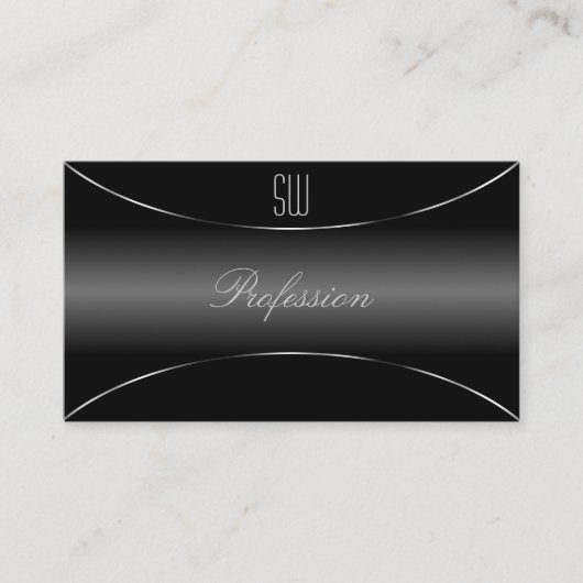 シルバーエレガントとモノグラムの縁ど非常に黒 名刺 (正面)