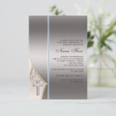 シルバーエレガントと金ゴールドファーストコミュニオン招待状 招待状 (スタンド正面)