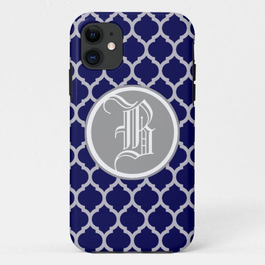 シルバーエレガントアンドブルークローバーモノグラムカスタム Case-Mate iPhoneケース (裏面)