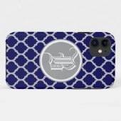 シルバーエレガントアンドブルークローバーモノグラムカスタム Case-Mate iPhoneケース (裏面(横))