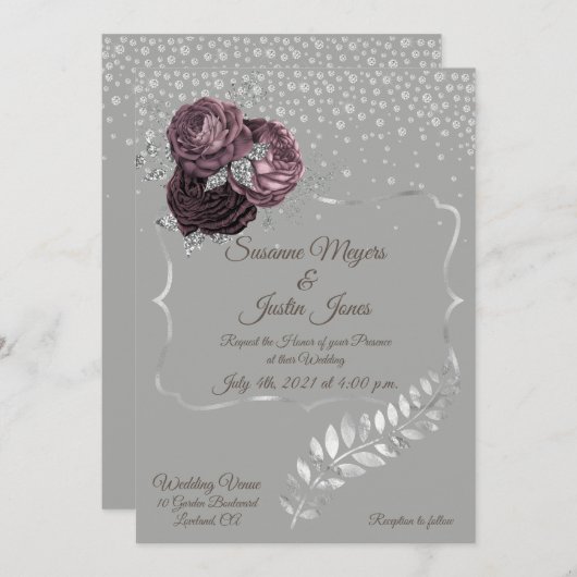 シルバーエレガントアンドマウーブ結婚式招待状 招待状 (正面/裏面)