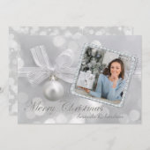 シルバーエレガントオーナメントクリスマスフォトカード シーズンカード (正面/裏面)