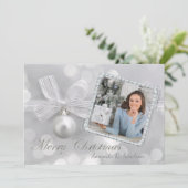 シルバーエレガントオーナメントクリスマスフォトカード シーズンカード (スタンド正面)