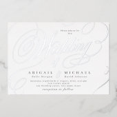 シルバーエレガントクラシック書道ヴィンテージ結婚式 箔招待状 (正面)