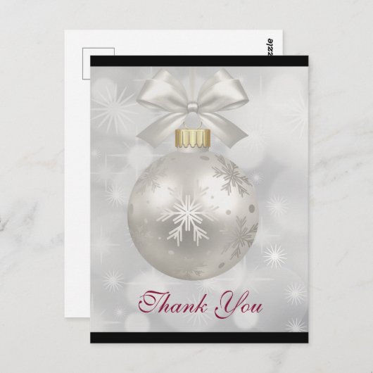 シルバーエレガントクリスマスボールありがとう ポストカード (正面/裏面)