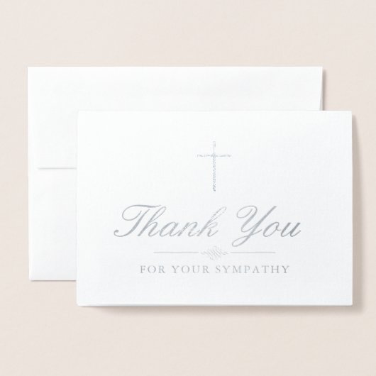 シルバーエレガントクロス悔やみや弔慰ありがとう 箔カード (封筒付き正面)