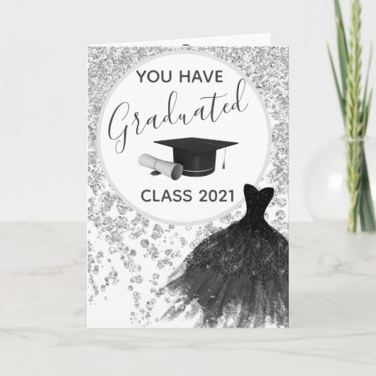 シルバーエレガントグリッターあなたがドレスグラード衣服することができる カード (正面)