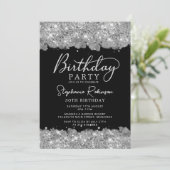 シルバーエレガントグリッターとブラック30歳の誕生日 招待状 (スタンド正面)