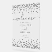 シルバーエレガントグリッターウェディングパーティーウェルカム アクリルサイン (傾斜)