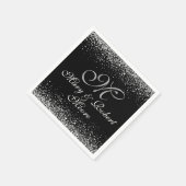 シルバーエレガントグリッターオンブラック スタンダードカクテルナプキン (角)