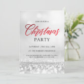 シルバーエレガントグリッタークリスマスパーティーモダン 招待状 (スタンド正面)