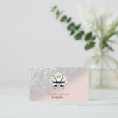 シルバーエレガントグリッタースタイリッシュ《写真》ぼけ味ロータスピンク 名刺 (スタンド正面)