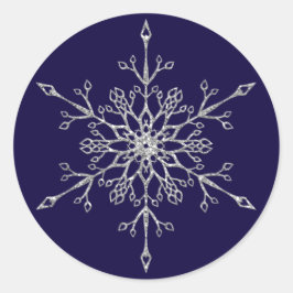 シルバーエレガントグリッタースノーフレーククリスマスホリデー ラウンドシール