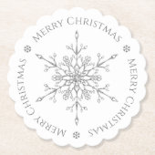 シルバーエレガントグリッタースノーフレークメリークリスマス ペーパーコースター (正面)