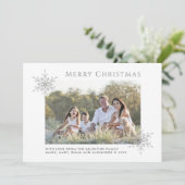 シルバーエレガントグリッタースノーフレークChristmas Photo シーズンカード (スタンド正面)