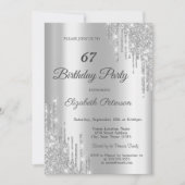 シルバーエレガントグリッタードリップスバースデーパーティー 招待状 (正面)