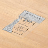 シルバーエレガントグリッタードレス40th誕生日パーティー アクリル招待状 (レイダウン)