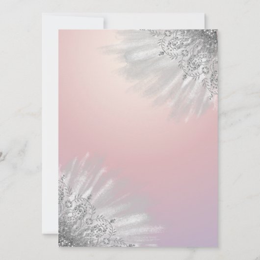 シルバーエレガントグリッタードレス、ピンクブライダルシャワー 招待状 (裏面)