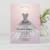 シルバーエレガントグリッタードレス、ピンクブライダルシャワー 招待状 (スタンド正面)