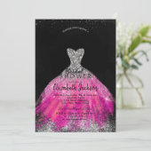 シルバーエレガントグリッターバイオレットドレスブライダルシャワー 招待状 (スタンド正面)