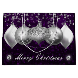 シルバーエレガントグリッターバウブルズメリークリスマス ラージペーパーバッグ